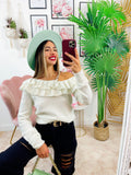 Maglione con scollo e dettaglio in catena bianco