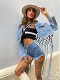 Giaccone di jeans con frange