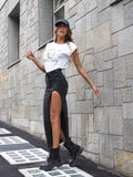 Gonna di jeans con spacco e cintura