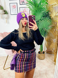 Gonna in tweed con sfumature viola