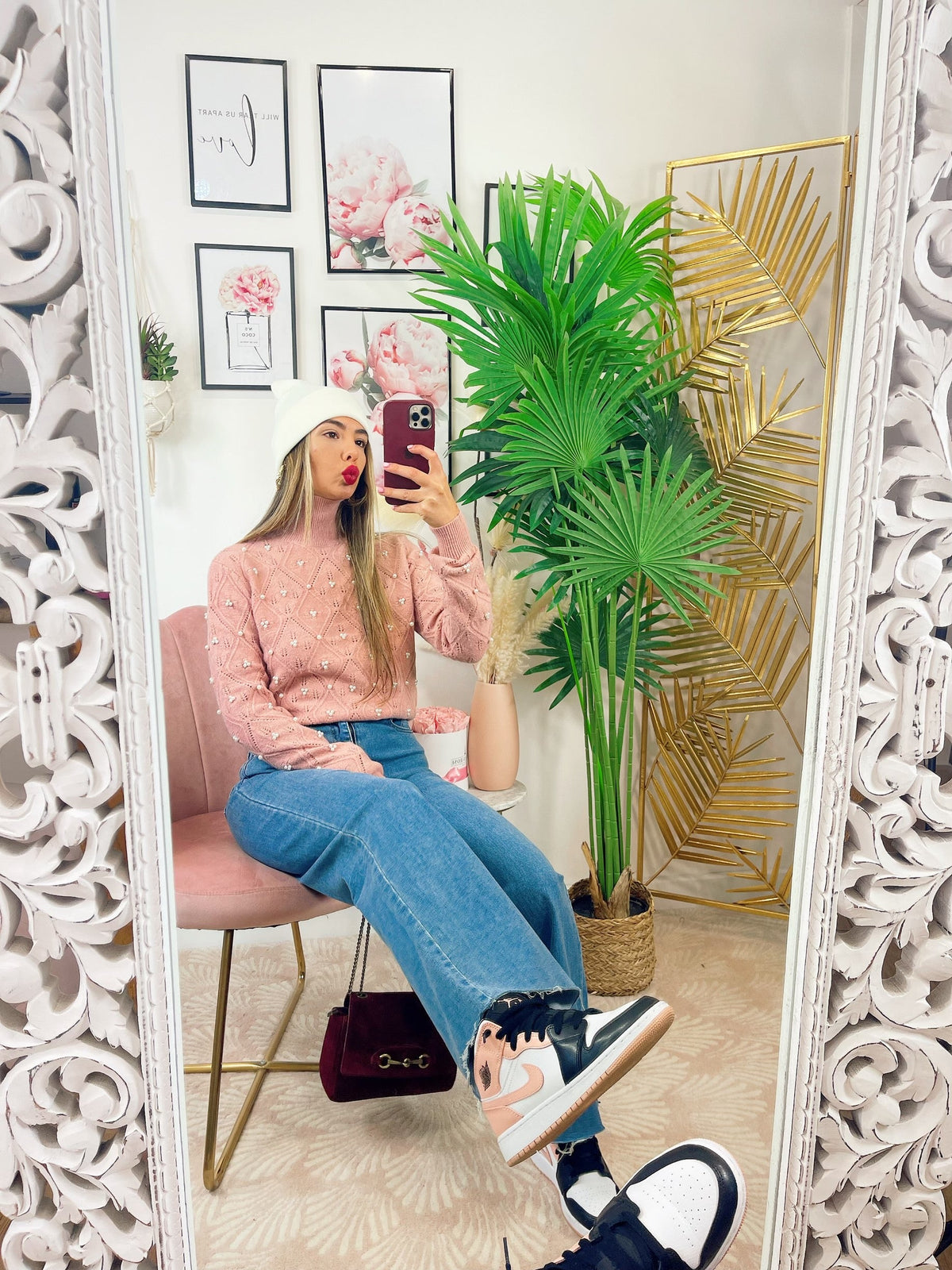 Maglione top quality con perle rosa