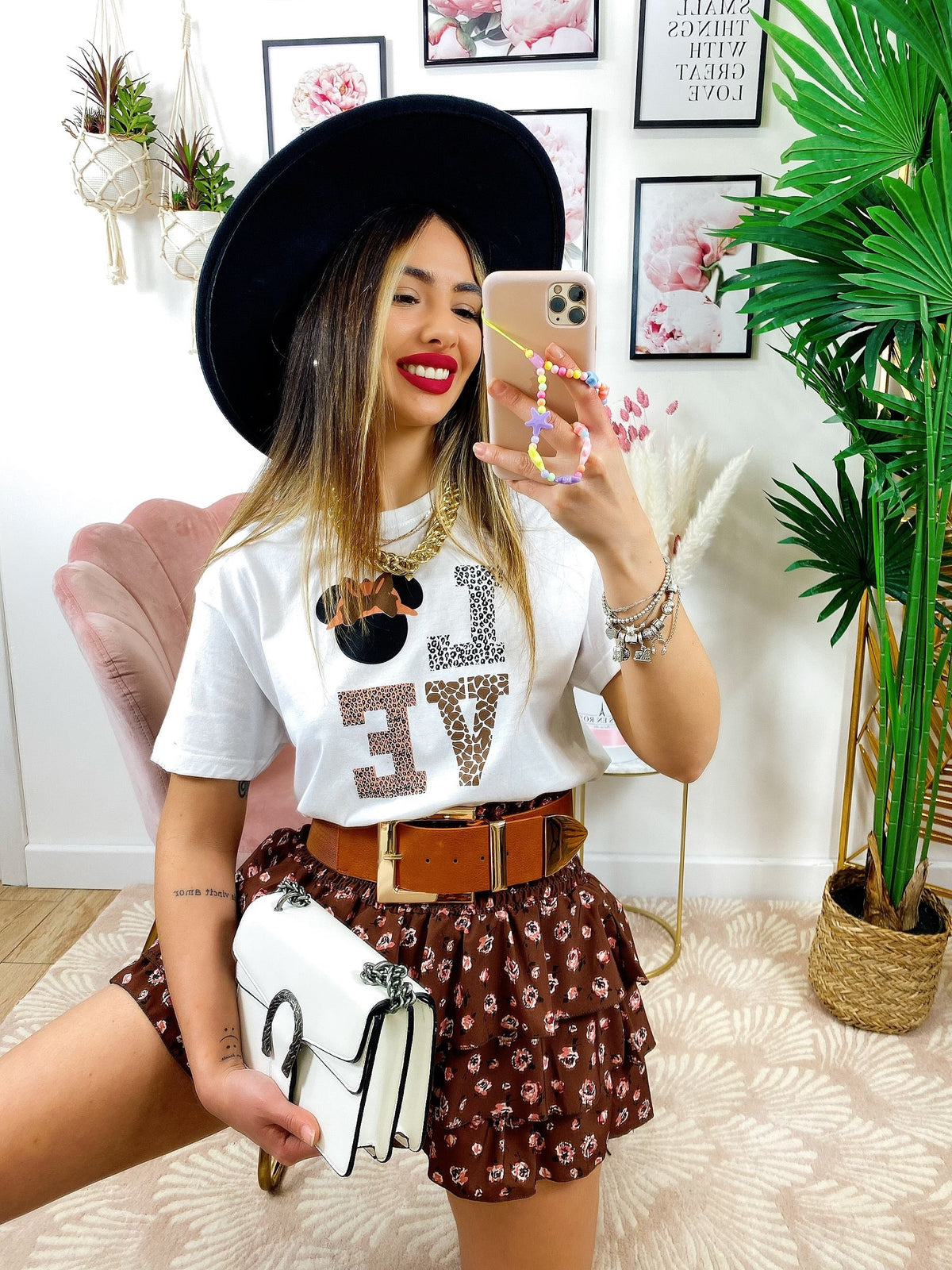 Top crop Love animalier