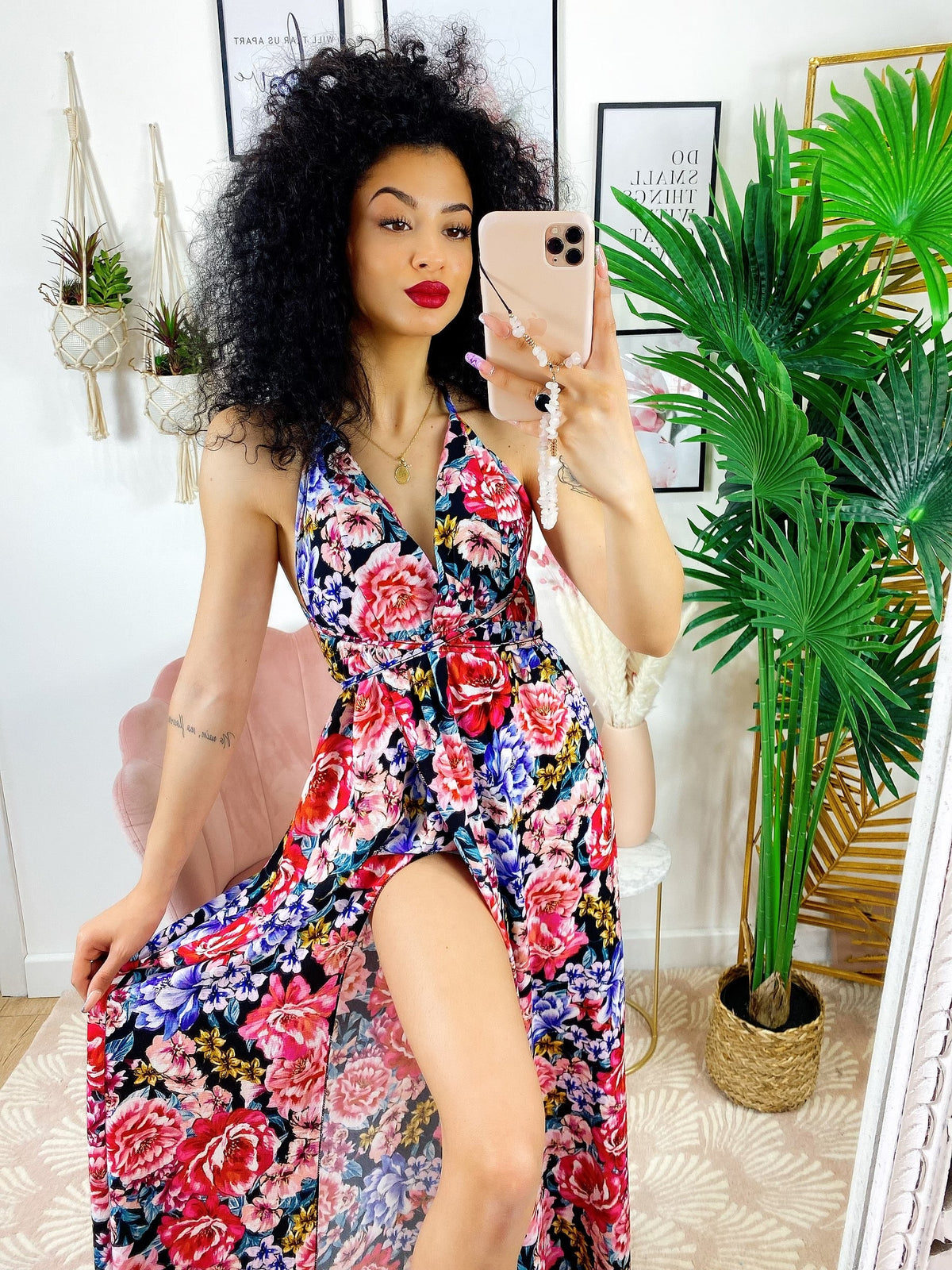 Dress Afrodite fiori Fuxia