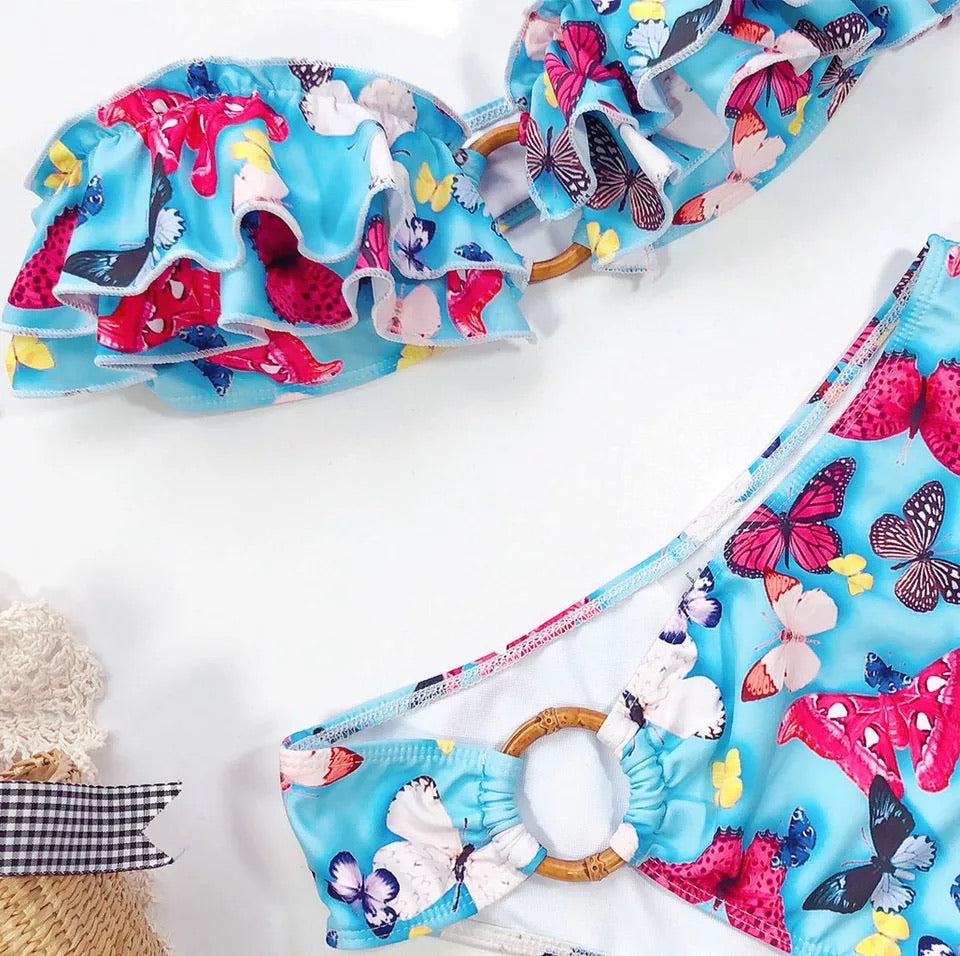 Bikini con farfalle celeste