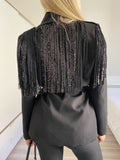 Completo giacca e pantalone frange paillettes nero