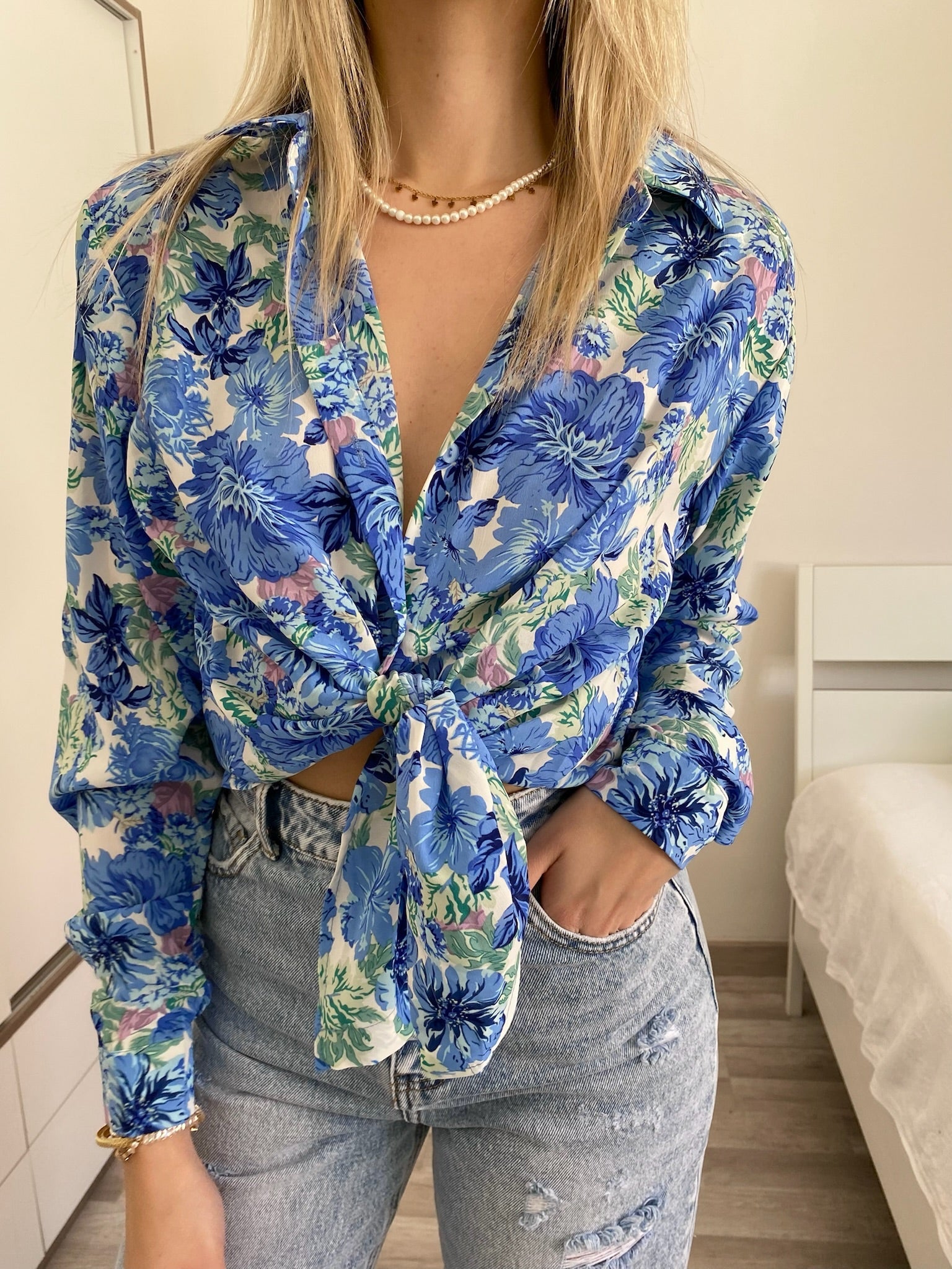 Camicia floreale azzurra