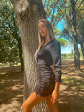 Dress paillettes con frange nero