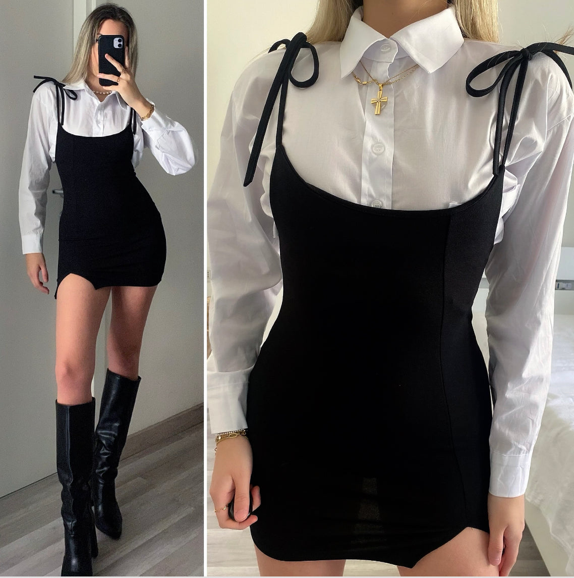 Abito nero con fiocchetti
