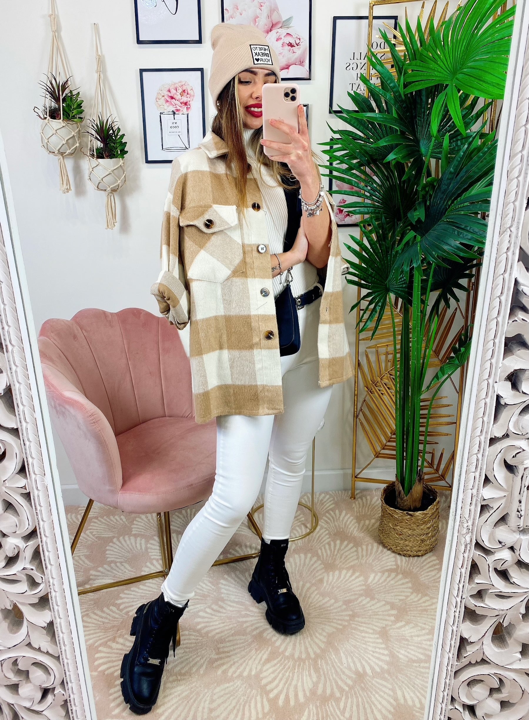 Giacca a quadri Beige con tasche