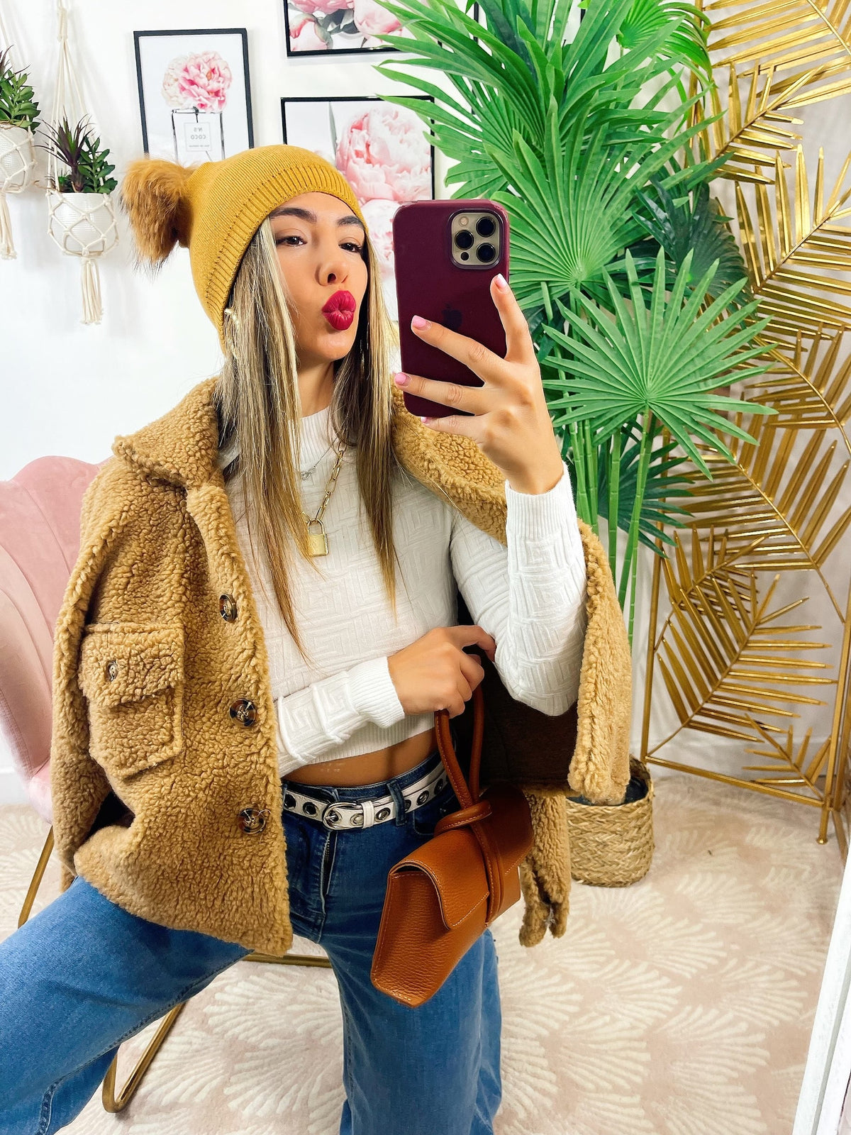 Cappotto corto Teddy camel