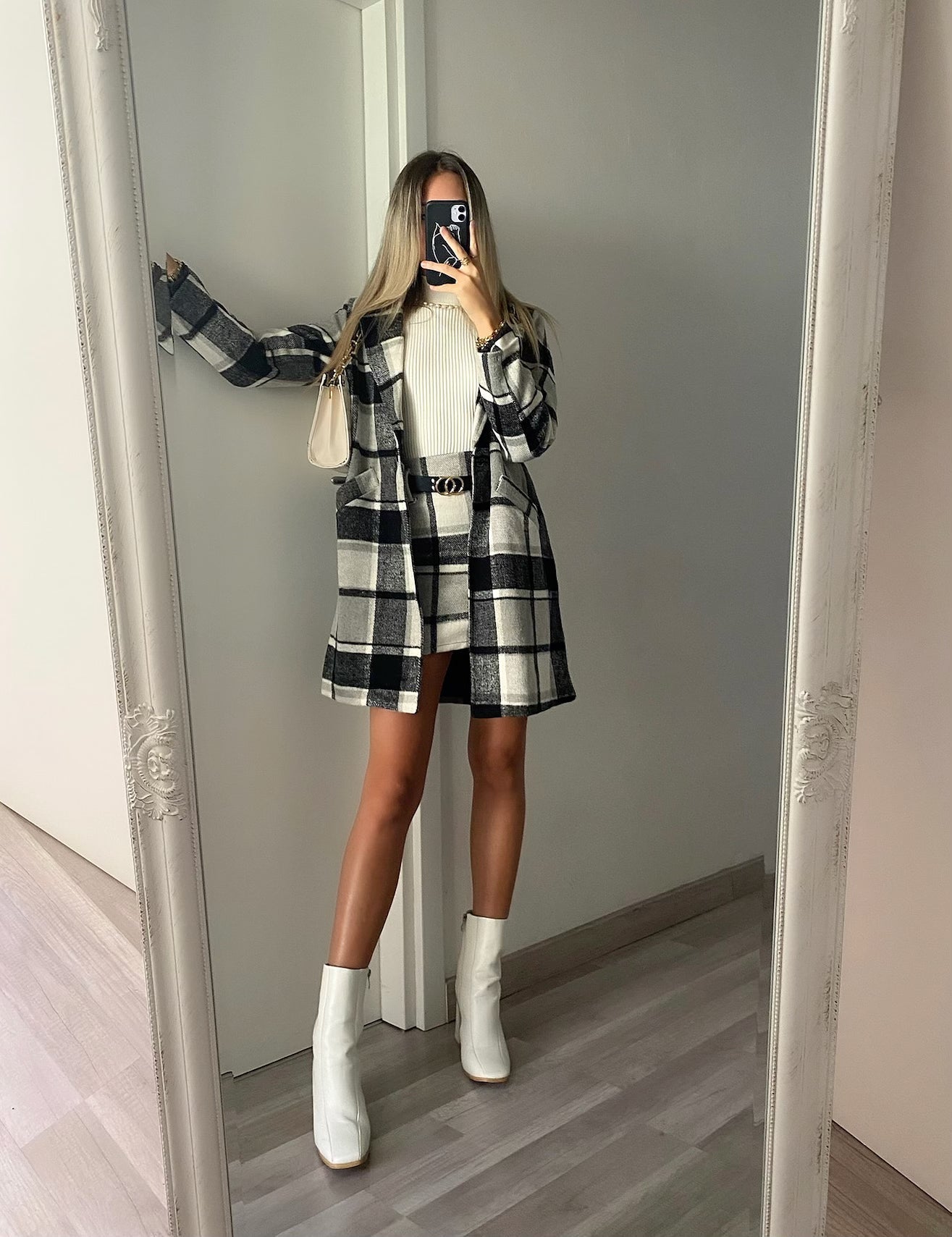 Cappotto check bianco nero