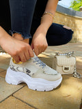 Sneakers Beige  con dettaglio pitonato