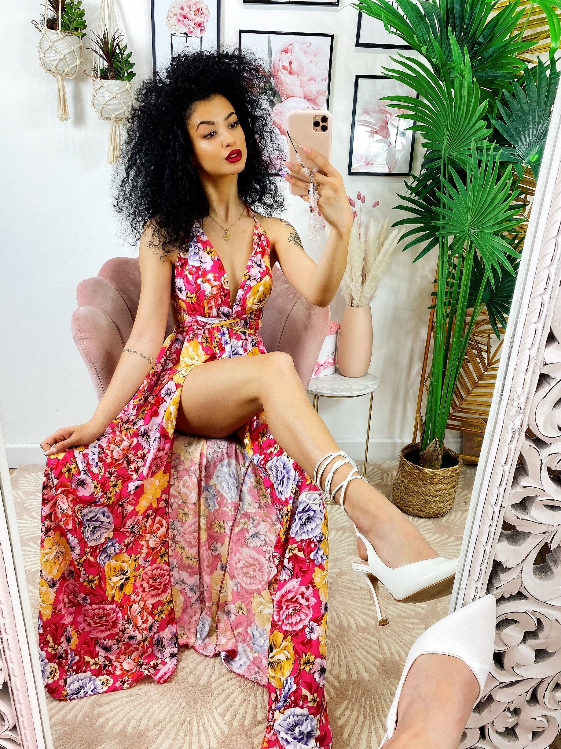 Dress Afrodite rosa fiori giallo lilla