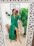 Abito glitterato lungo con nodo Verde smeraldo