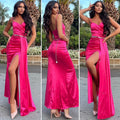 Abito in raso Fuxia con drappeggio