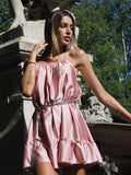 Abito in raso rosa gonna ampia