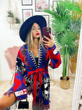 Cardigan con frange rosso blu