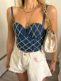 Corpetto in jeans con strass