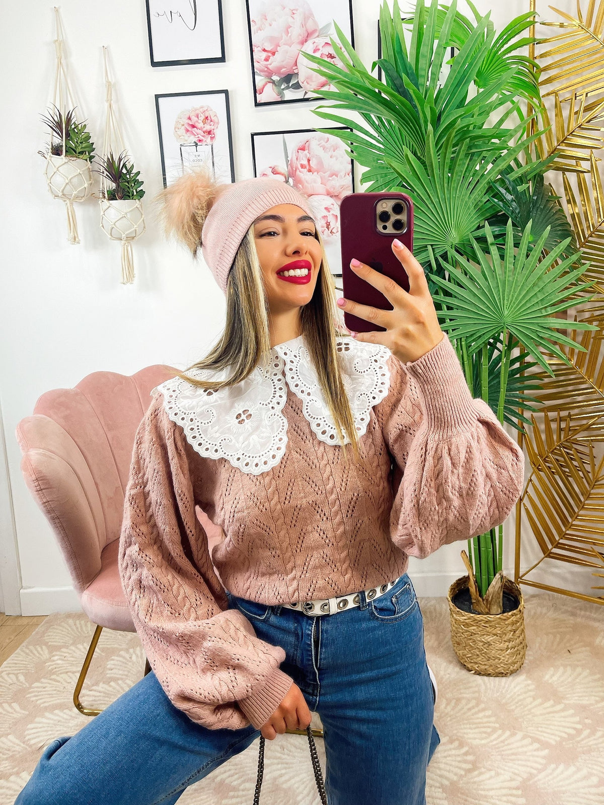 Maglione rosa collo a Camicetta rosa