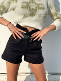 Short nero in panno con cintura