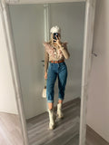 Jeans boyfriend con cintura compresa brown