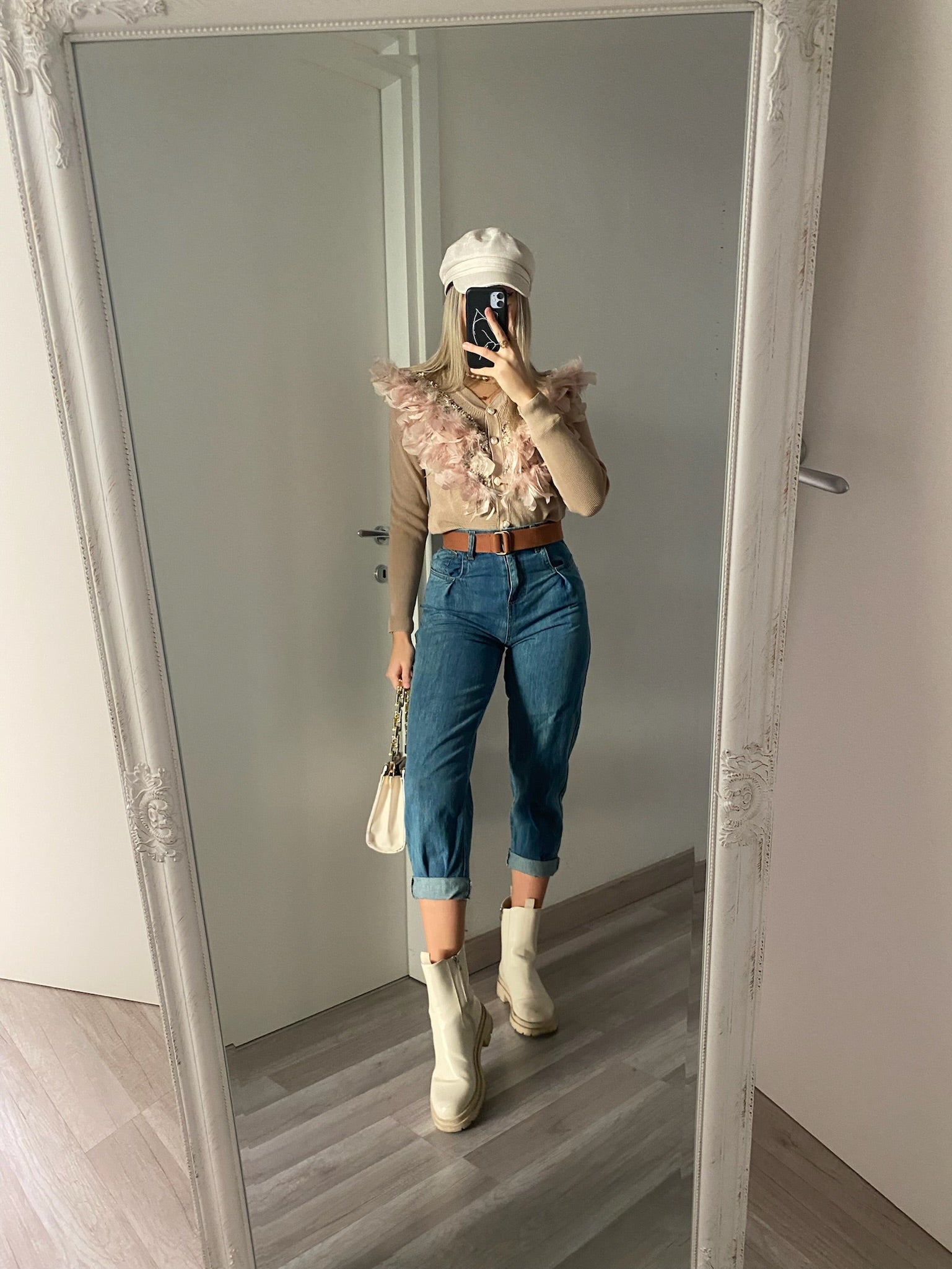 Jeans boyfriend con cintura compresa brown