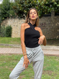 Top con incrocio sul collo nero