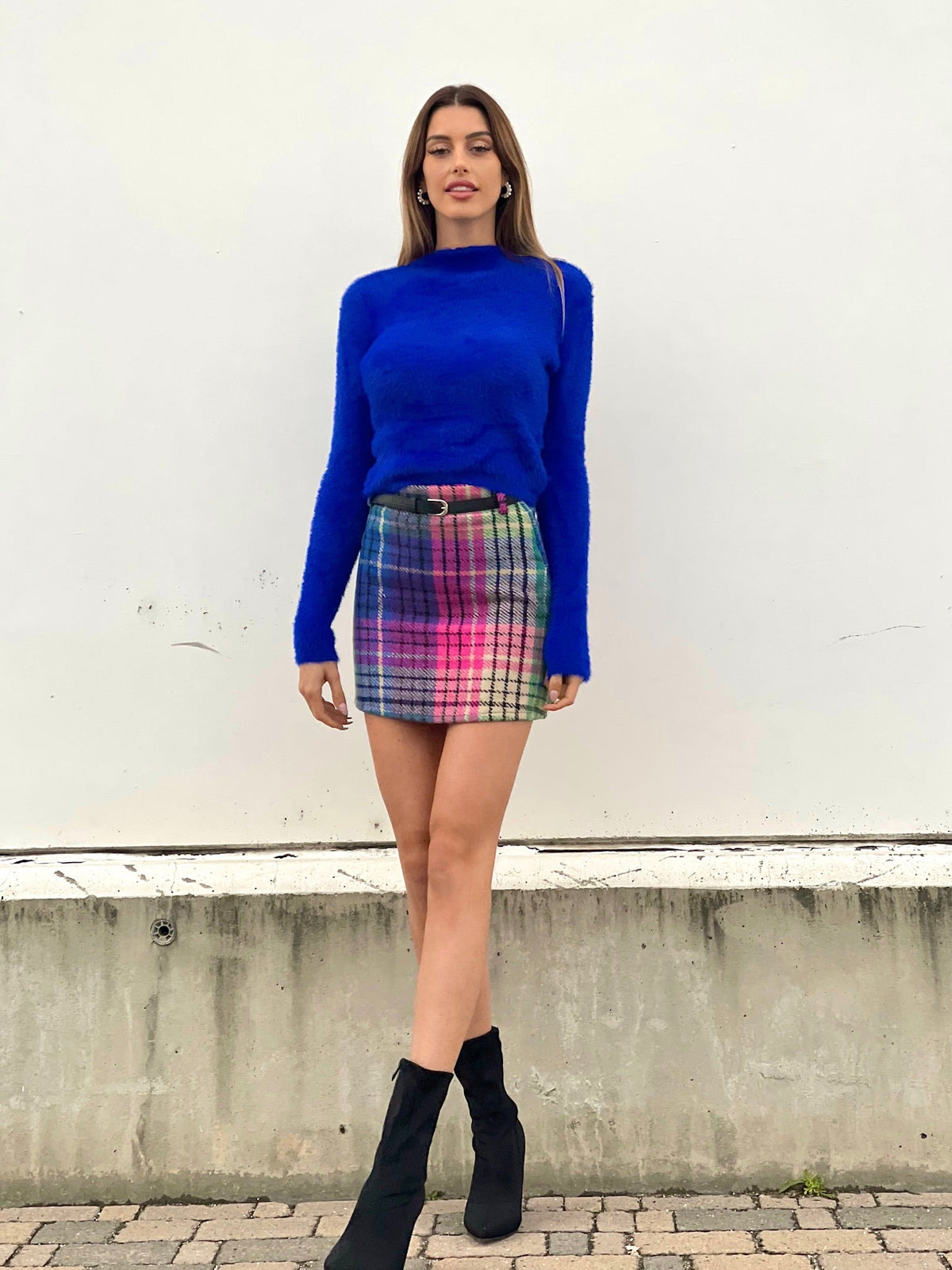 Gonna in tweed Fuxia blu