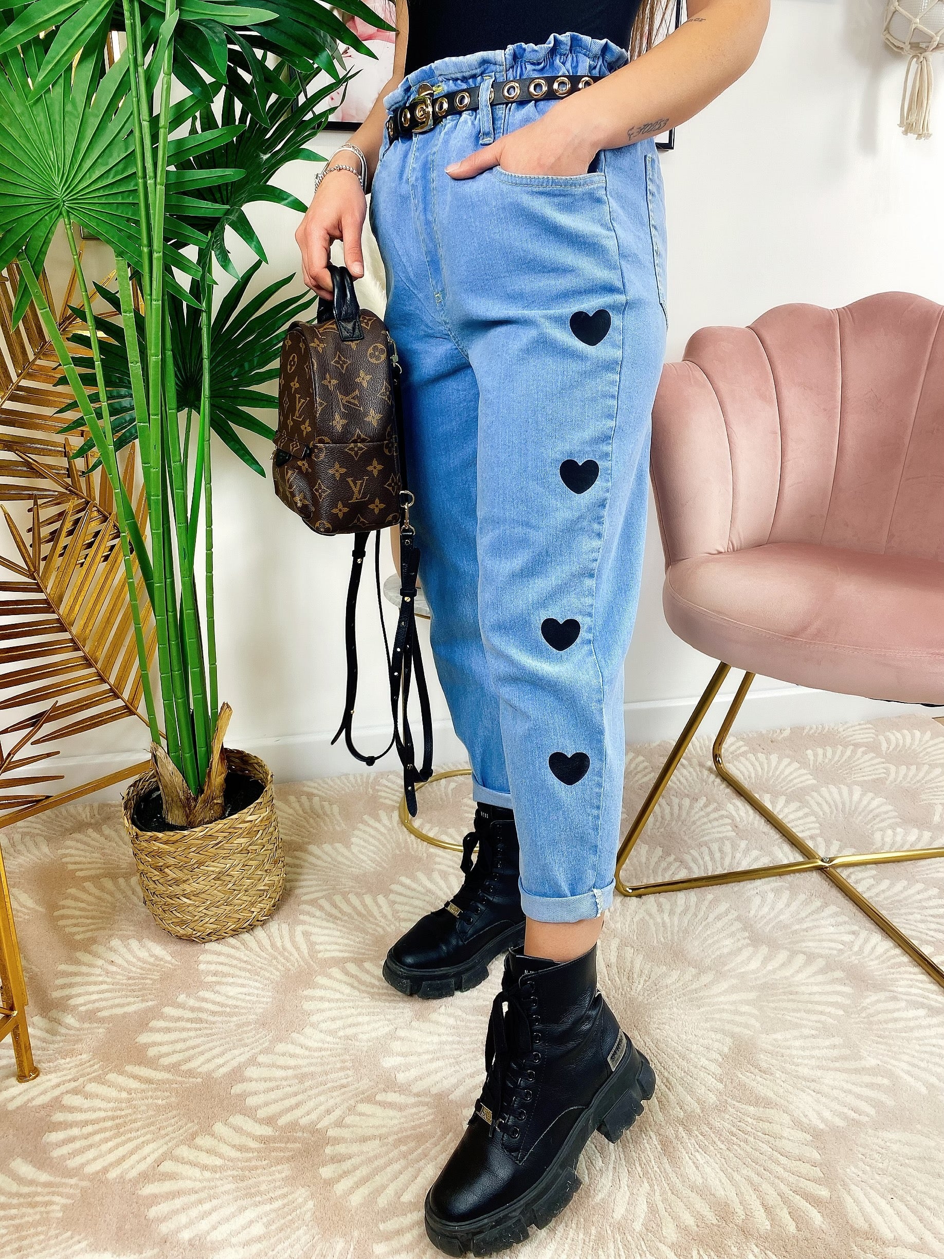 Jeans con cuori Nero