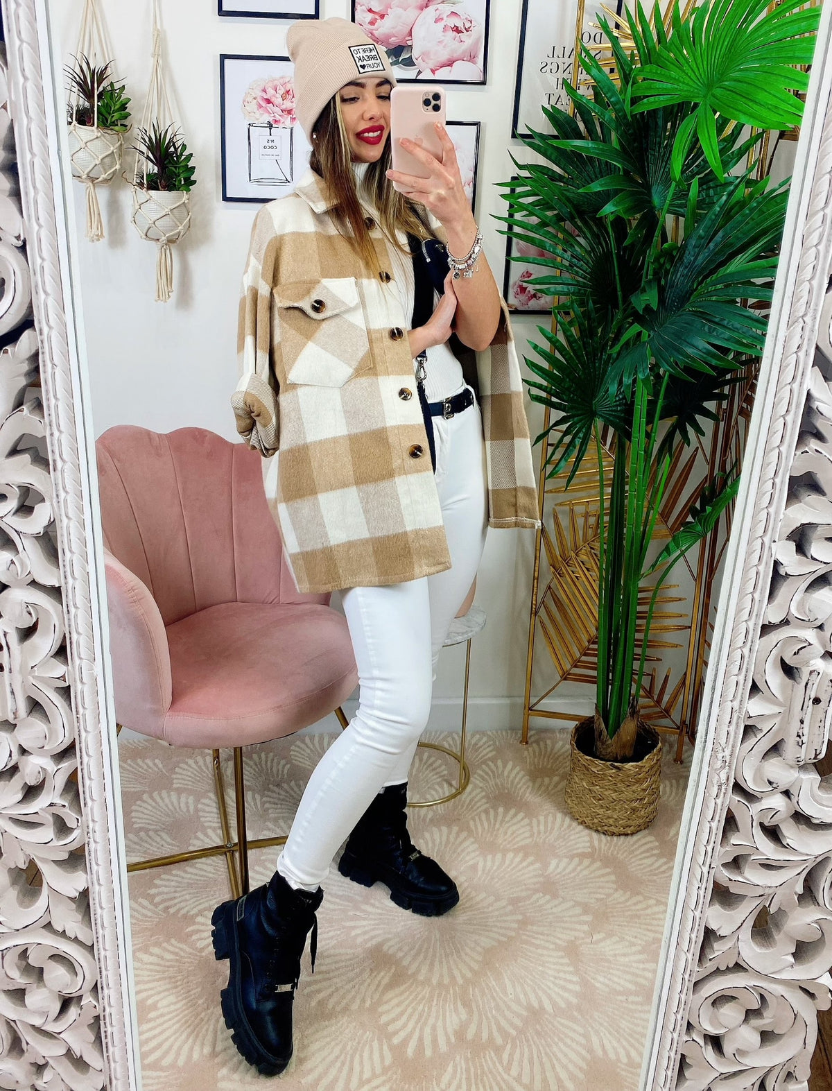 Giacca a quadri Beige con tasche