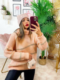 Maglione a collo alto rosa dettaglio oro