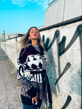 Cardigan Black/Bordeaux con frange e cinta