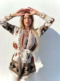 Cardigan Camel/Black con frange e cinta