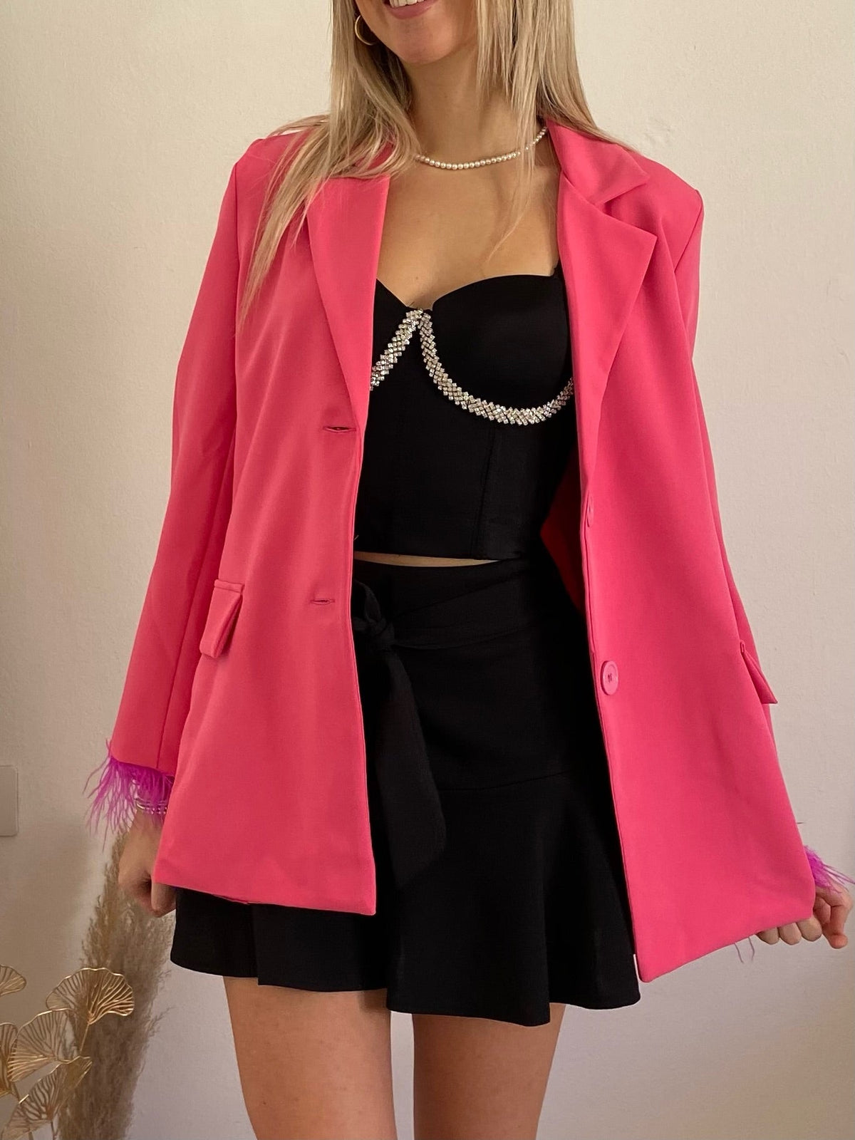 Giacca con piume Fuxia