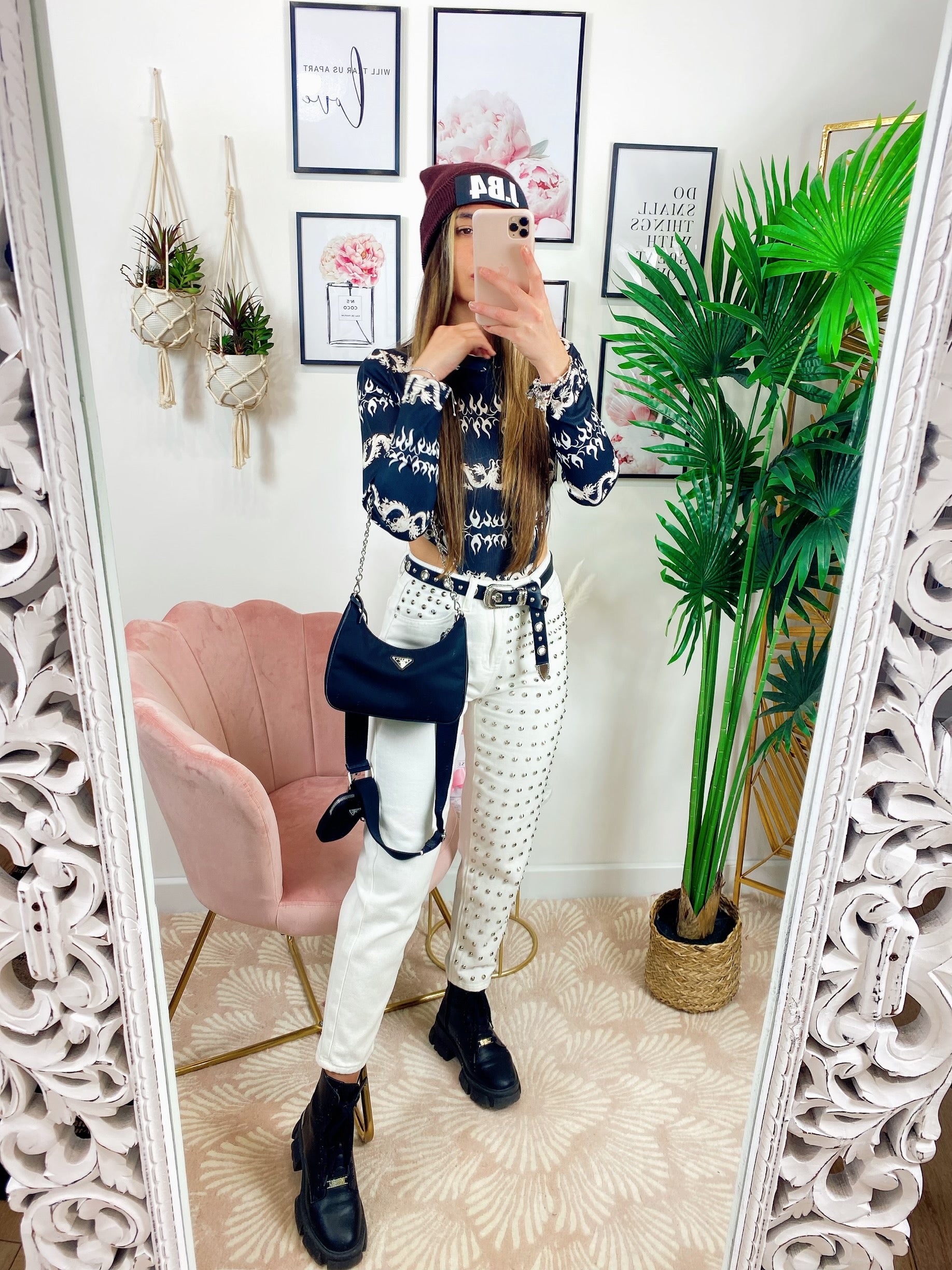 Jeans con borchie Bianco