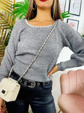 Maglione con scollo a u con perle grigio