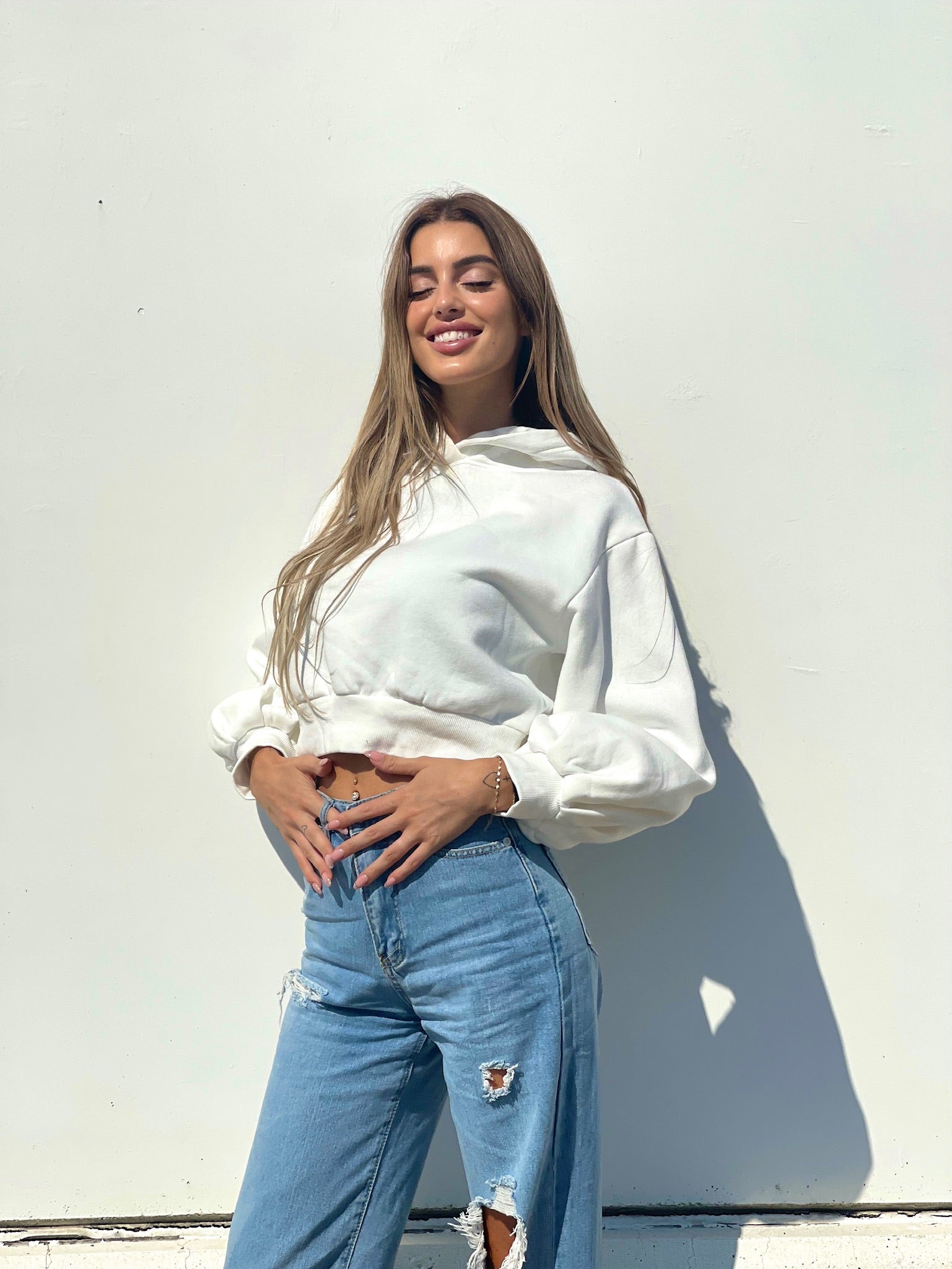 Felpa bianca manica ampia