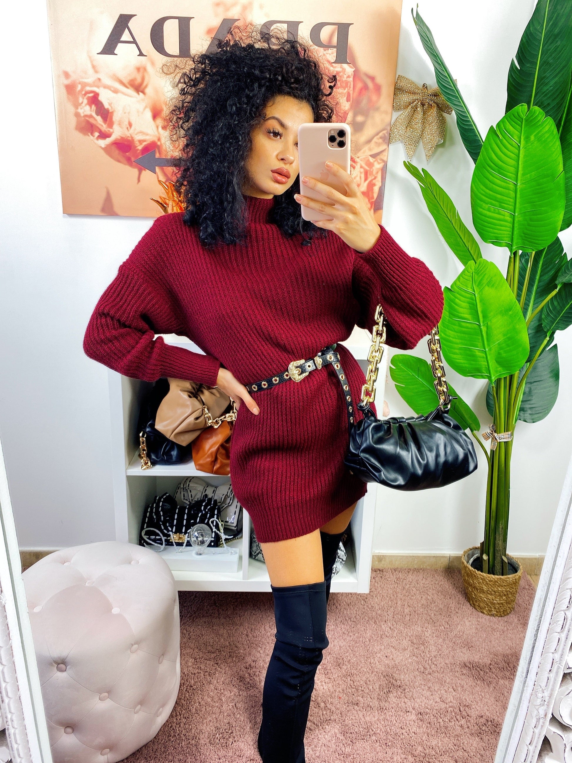 Abito in maglia bordeaux
