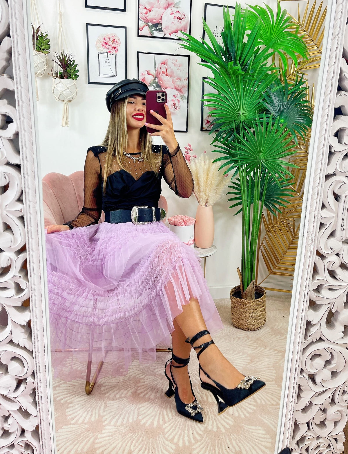 Gonna in tulle a balze lilla