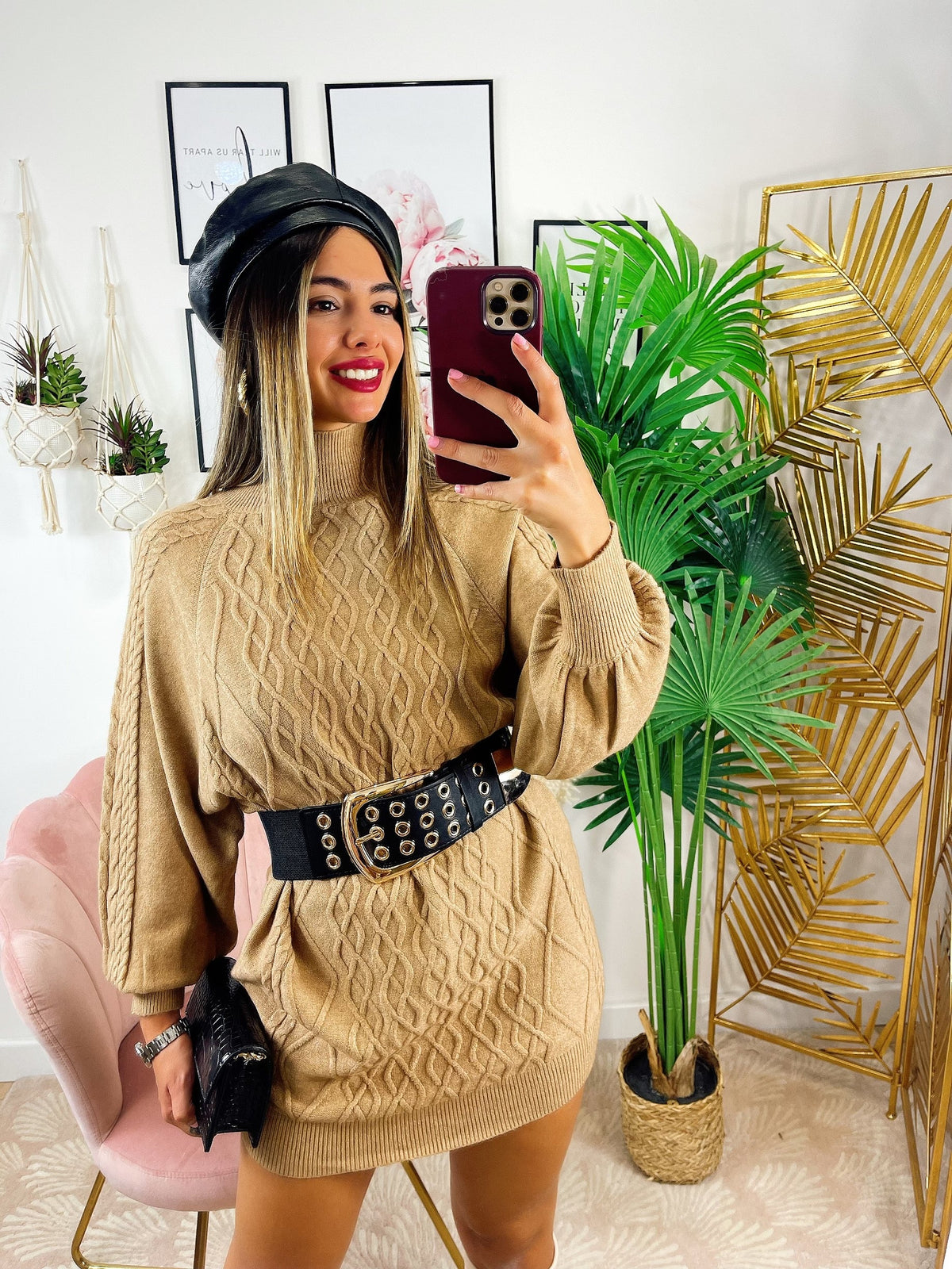 Maxi maglione top quality a trecce camel
