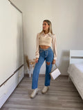 Maglia con camicia e strass cipria