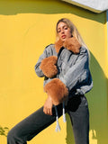 Giaccone di jeans in eco-pelliccia camel
