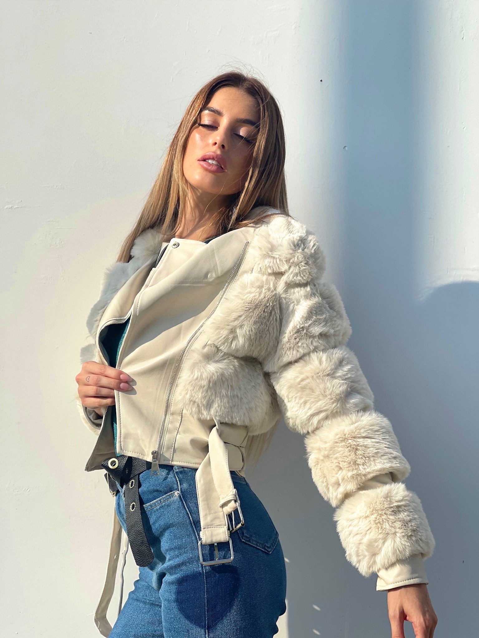 Giaccone beige con pelo morbidissimo
