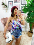 Maxi maglia floreale con catena dettagli Fuxia