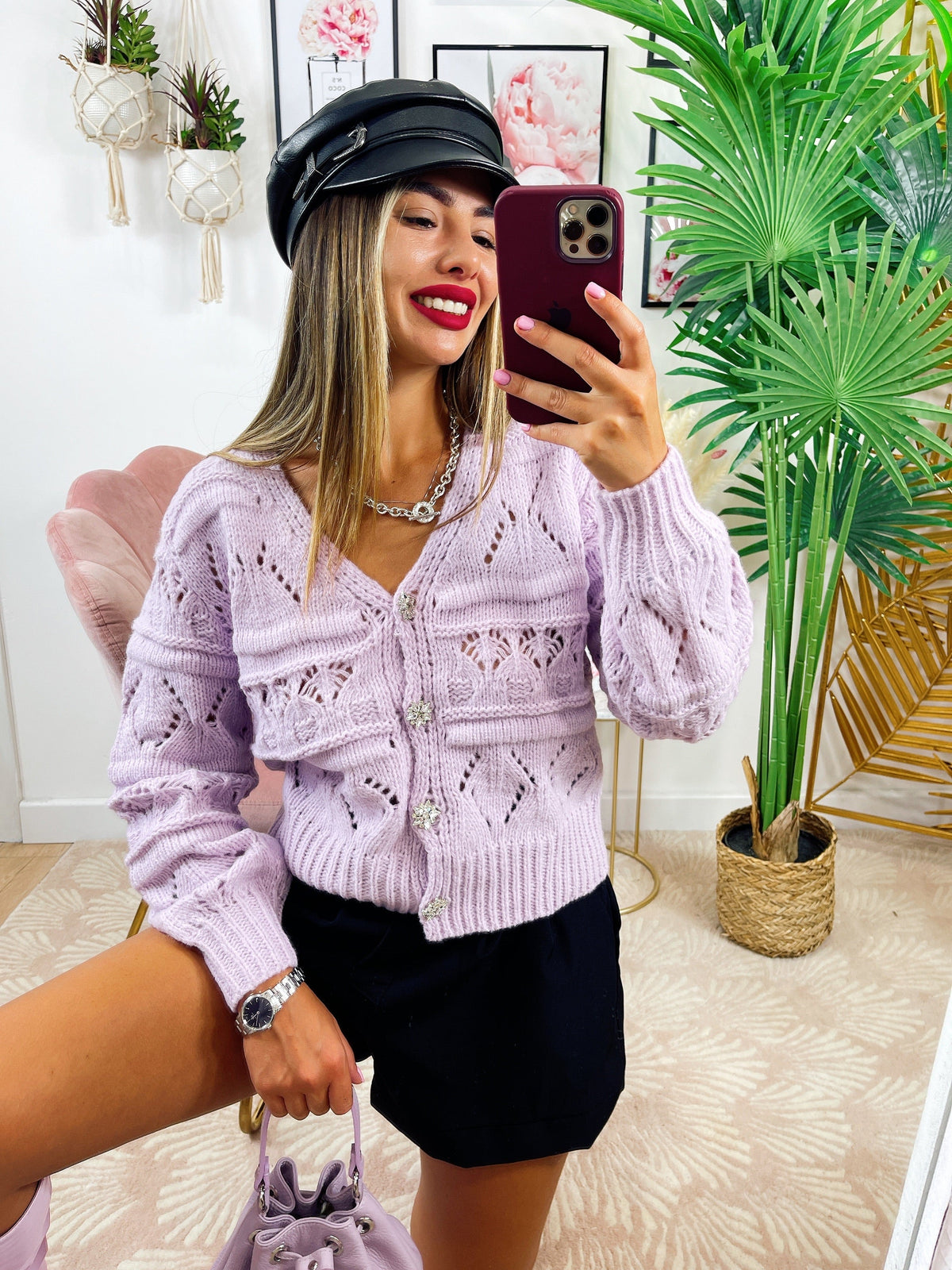 Cardigan a trecce lilla
