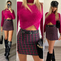 Gonna in tweed nero Fuxia