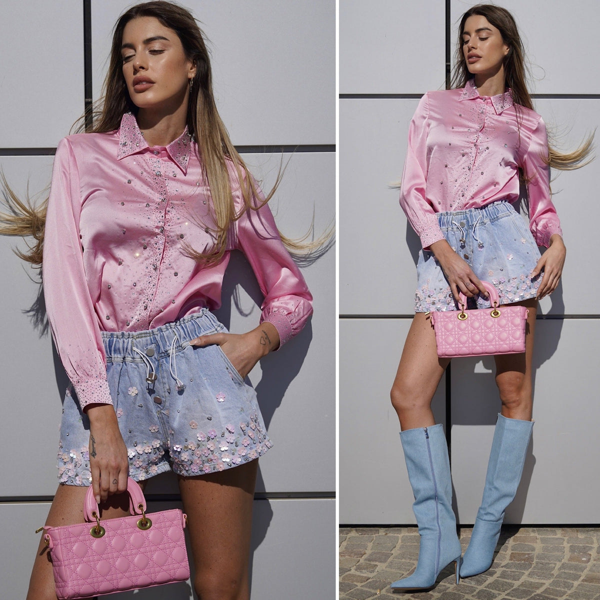 Camicia rosa con strass