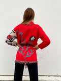 Cardigan con frange e cintura rosso