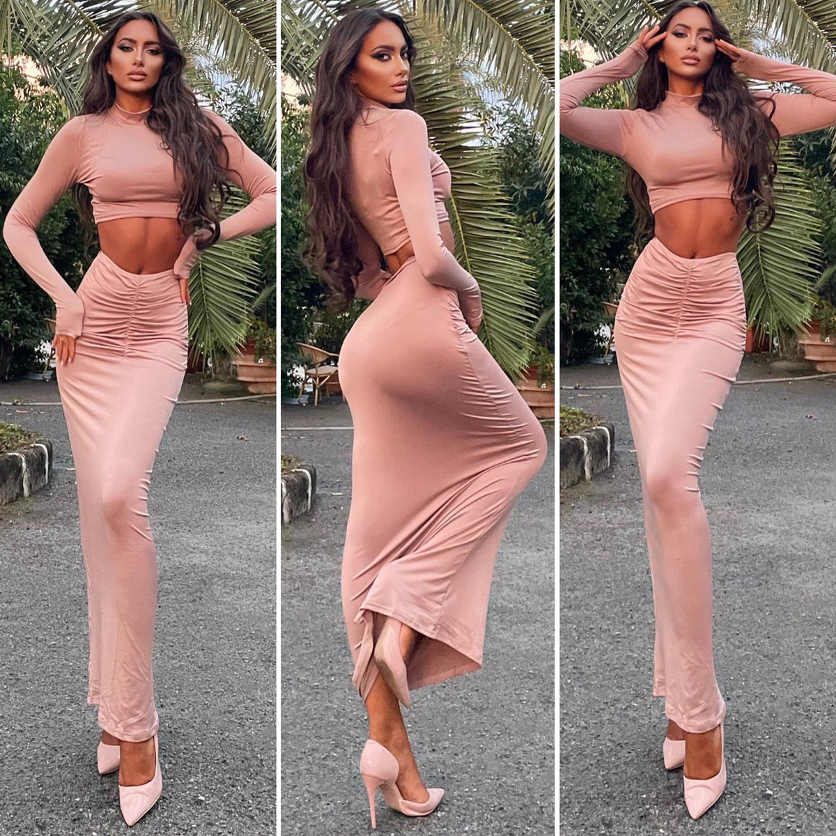 Completo rosa polvere top e gonna Jasmine