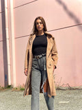 Cappotto lungo Camel con cintura